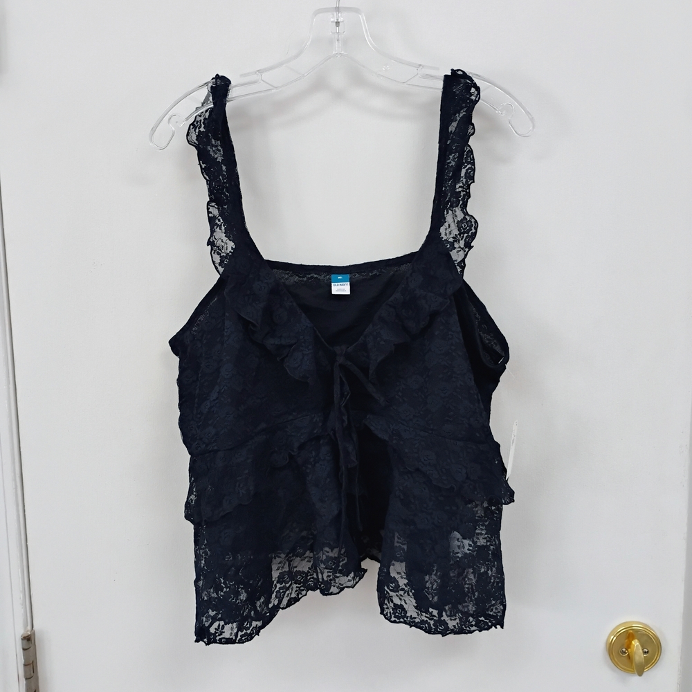 NWT Old Navy Black Lace Sheer Tie-Front Camisole XL